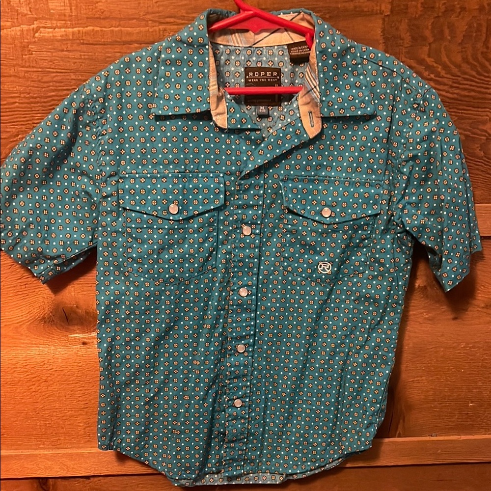 Roper Blue Casual Button Down Shirt Short Sleeve